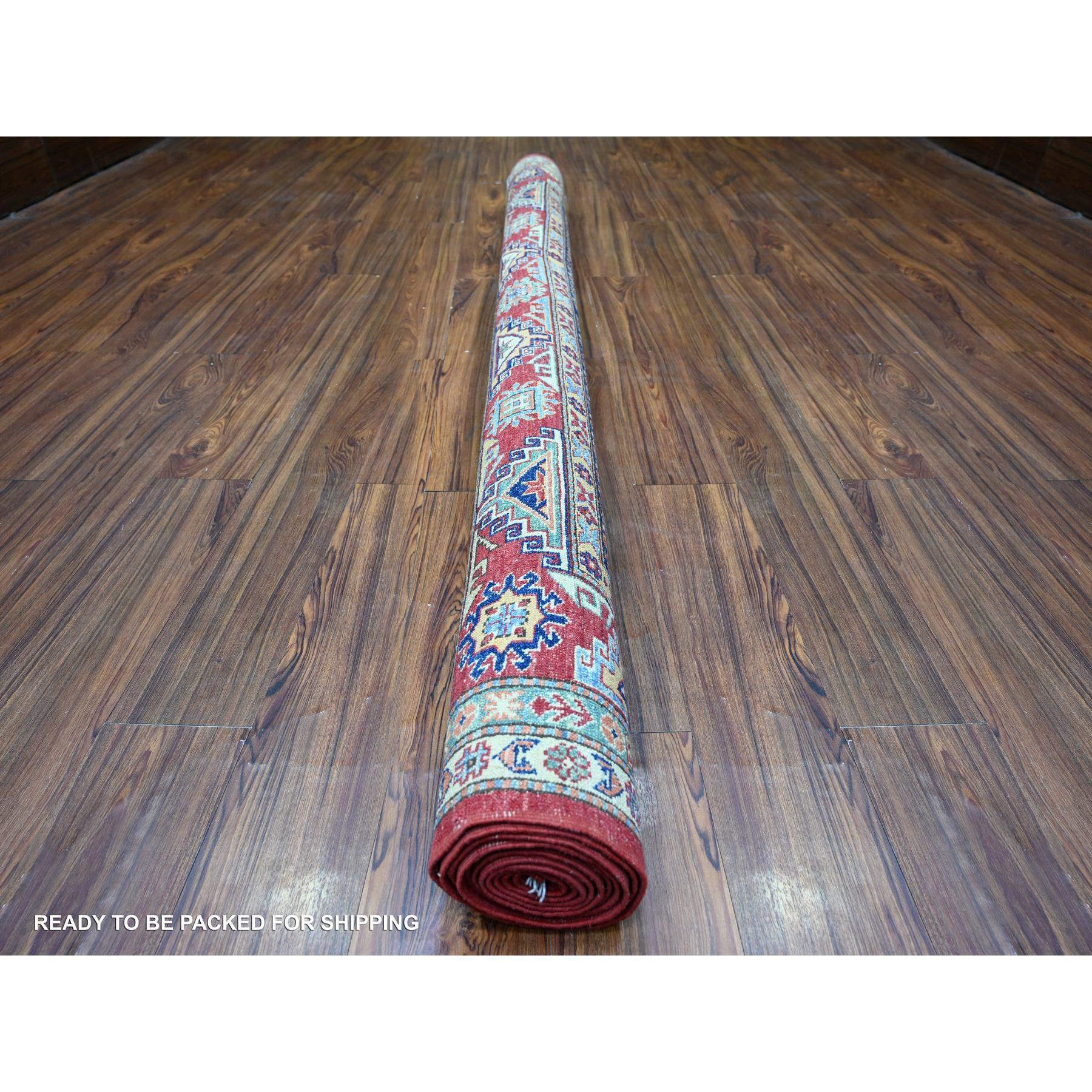 Afghano 7'x10' Upsdell Red Hand Knots Rugs Afghan Super Kazak Soft Wool Oriental Rug in vendita