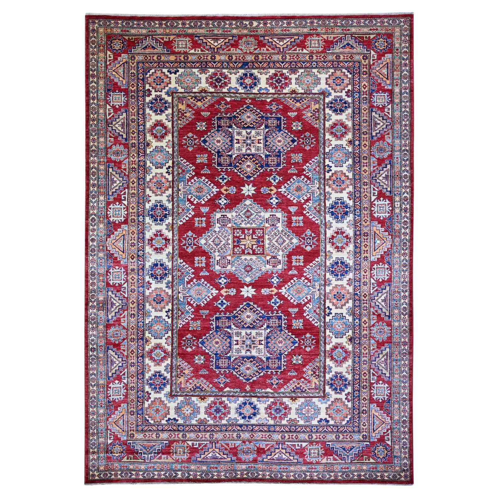 7'x10' Upsdell Alfombra Oriental Roja Anudada a Mano Afgana Super Kazak Lana Suave