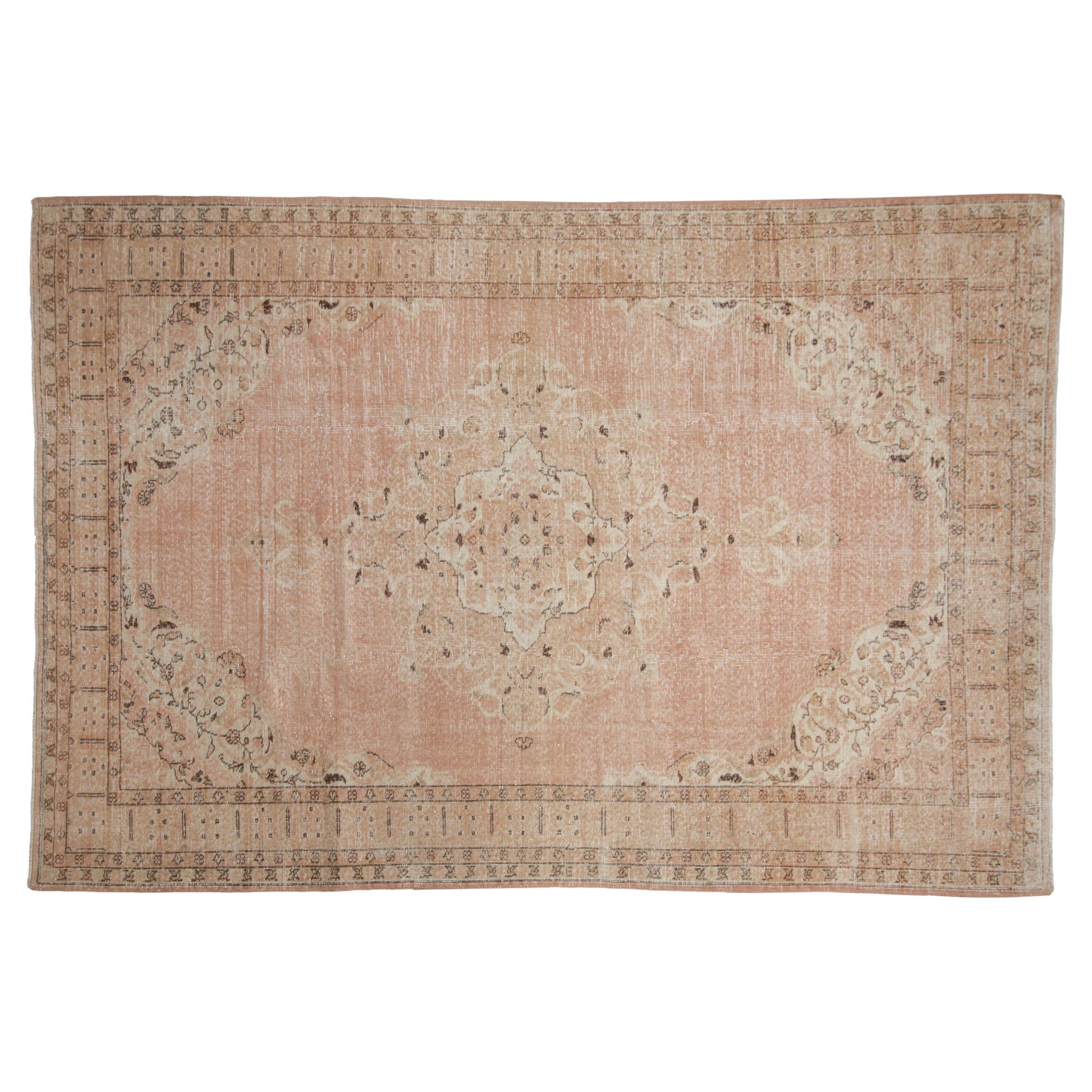 Tapis turc vintage, tapis floral beige tissé à la main 7 x 10 - France