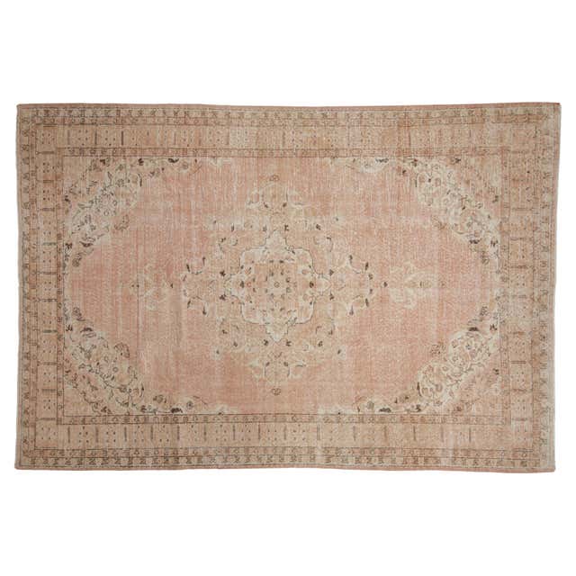 Tapis turc vintage, tapis floral beige tissé à la main 7 x 10 - France Tapis turc vintage, tapis floral beige tissé à la main 7 x 10 - France