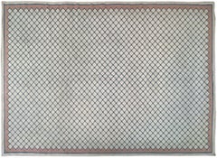 7X10 Vintage Portugese Needlepoint Tapestry Trellis Flat-Woven 201x305cm c.1960