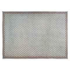 7X10 Vintage Portugese Needlepoint Tapestry Trellis Flat-Woven 201x305cm c.1960