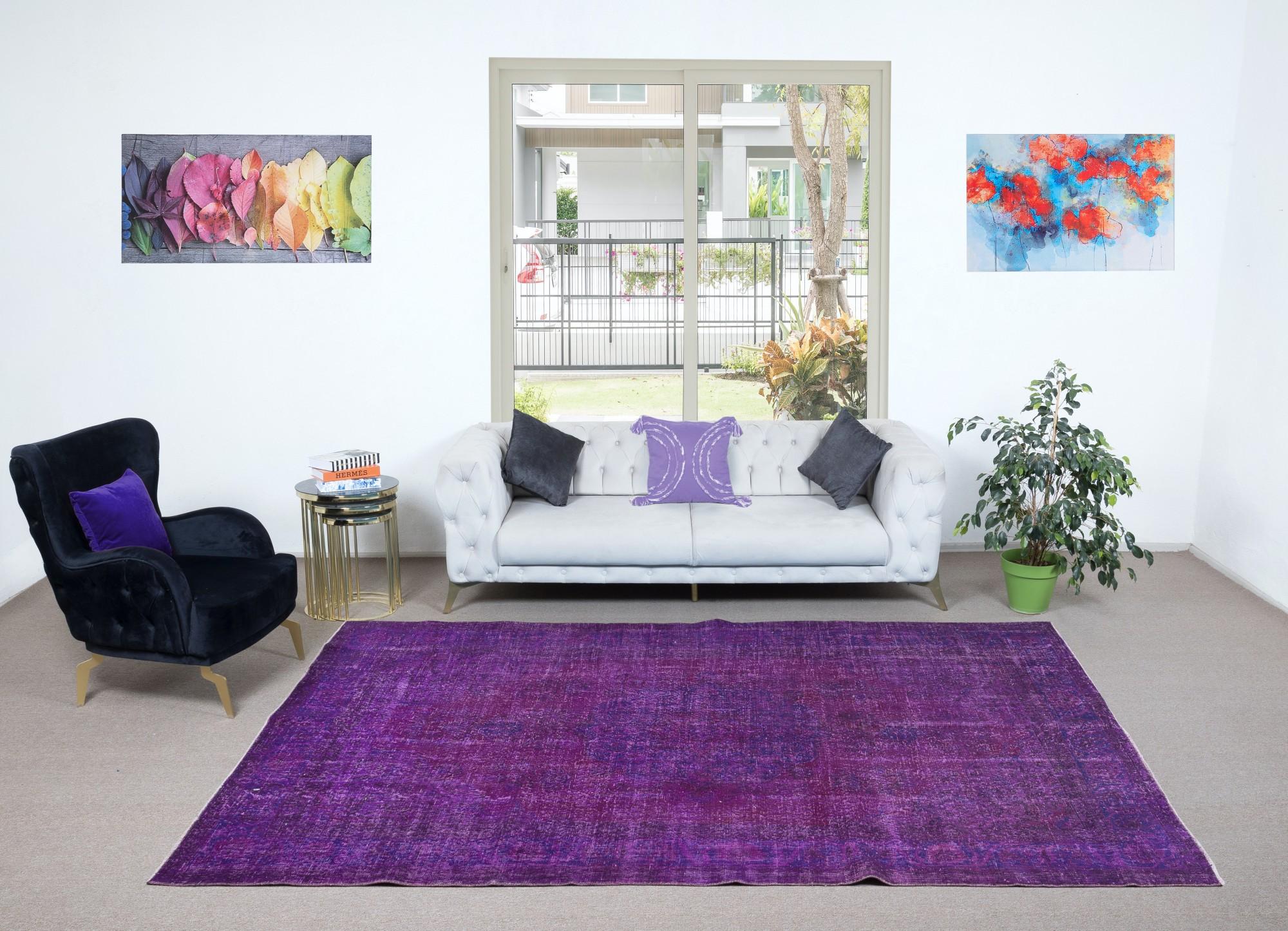 7x10.2 Ft Contemporary Handmade Turkish Area Rug in Purple & Violet Colors In Good Condition For Sale In Philadelphia, PA
