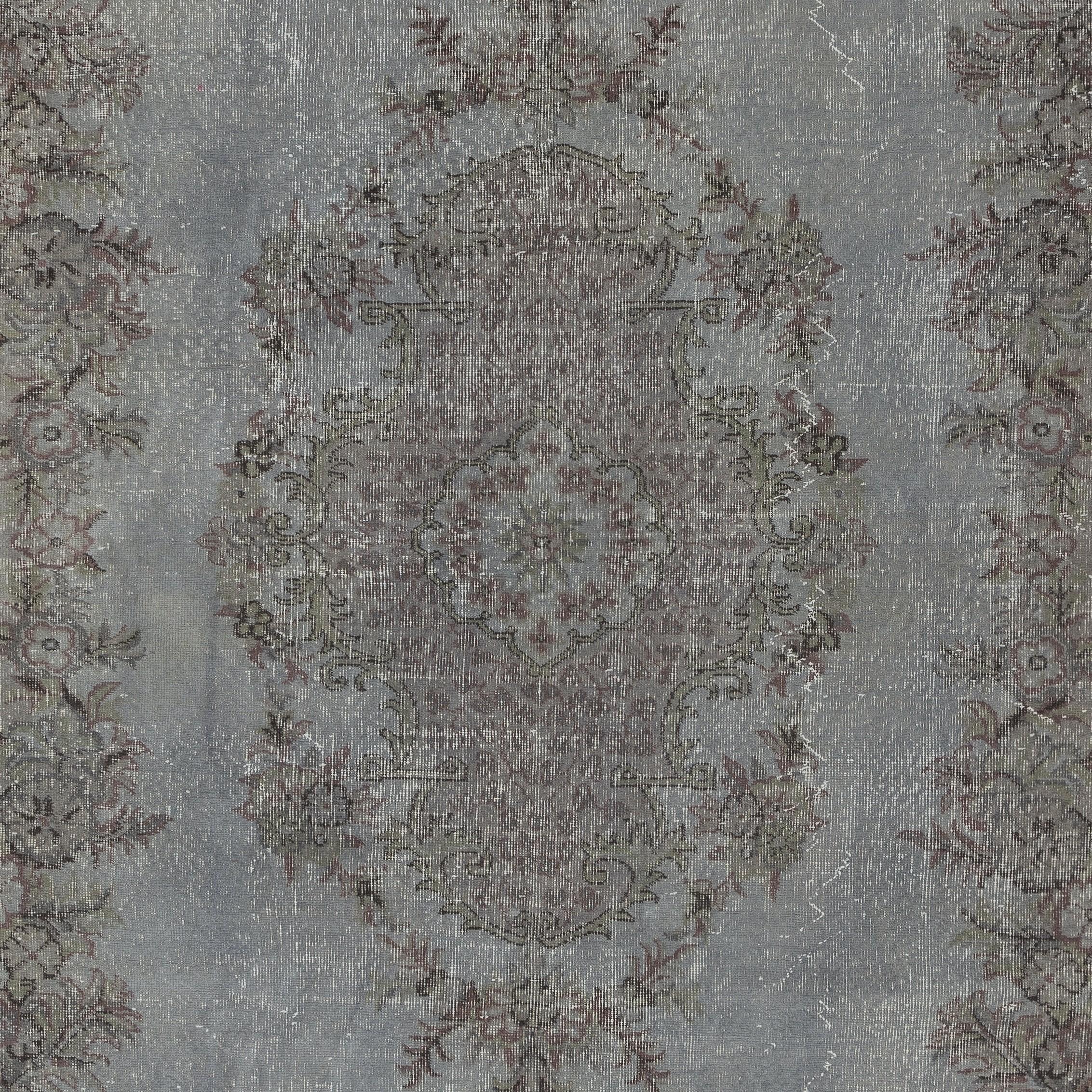 Turco Tappeto d'area grigio sovratinto 7x10.2 Ft, annodato e tessuto a mano in Turchia in vendita