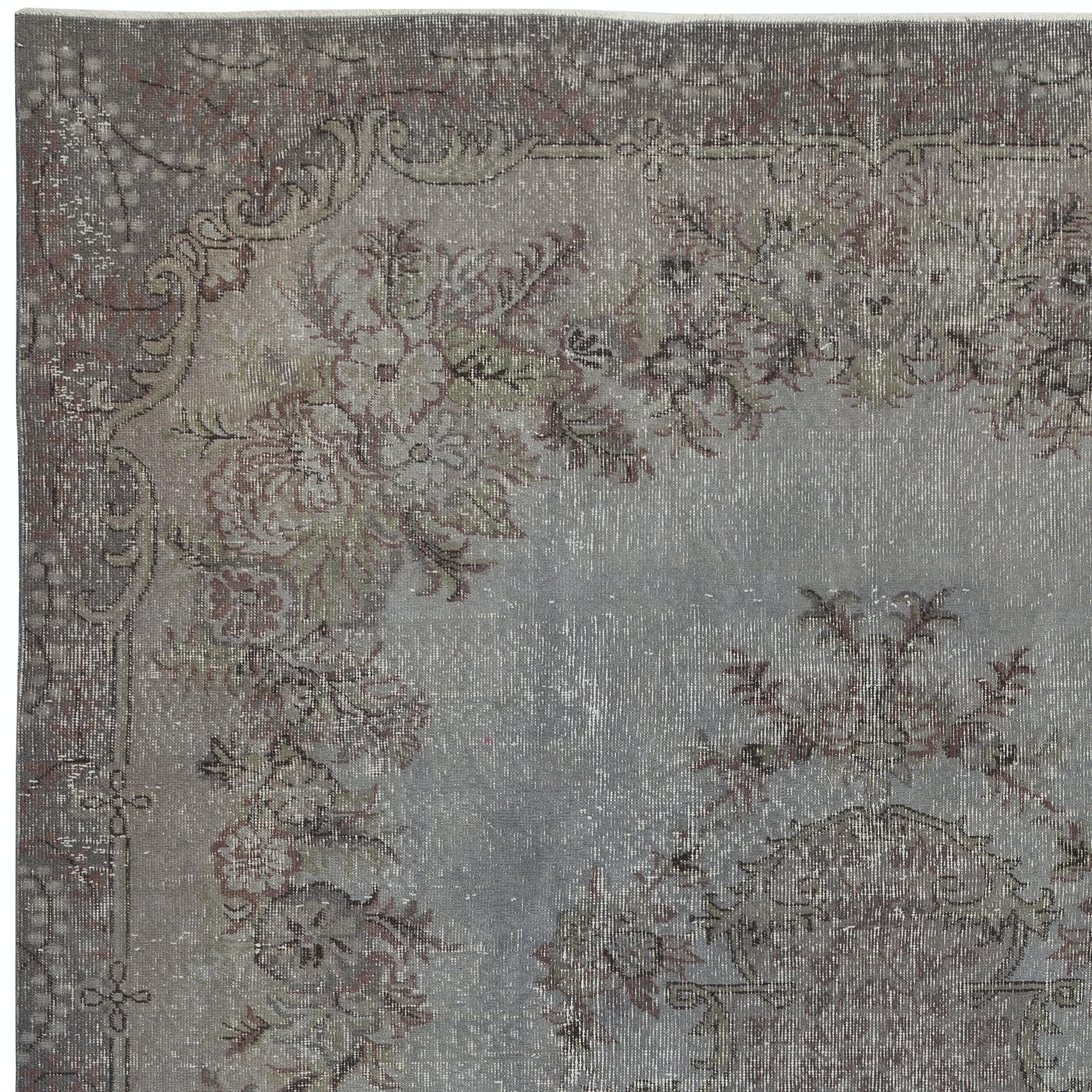 Annodato a mano Tappeto d'area grigio sovratinto 7x10.2 Ft, annodato e tessuto a mano in Turchia in vendita