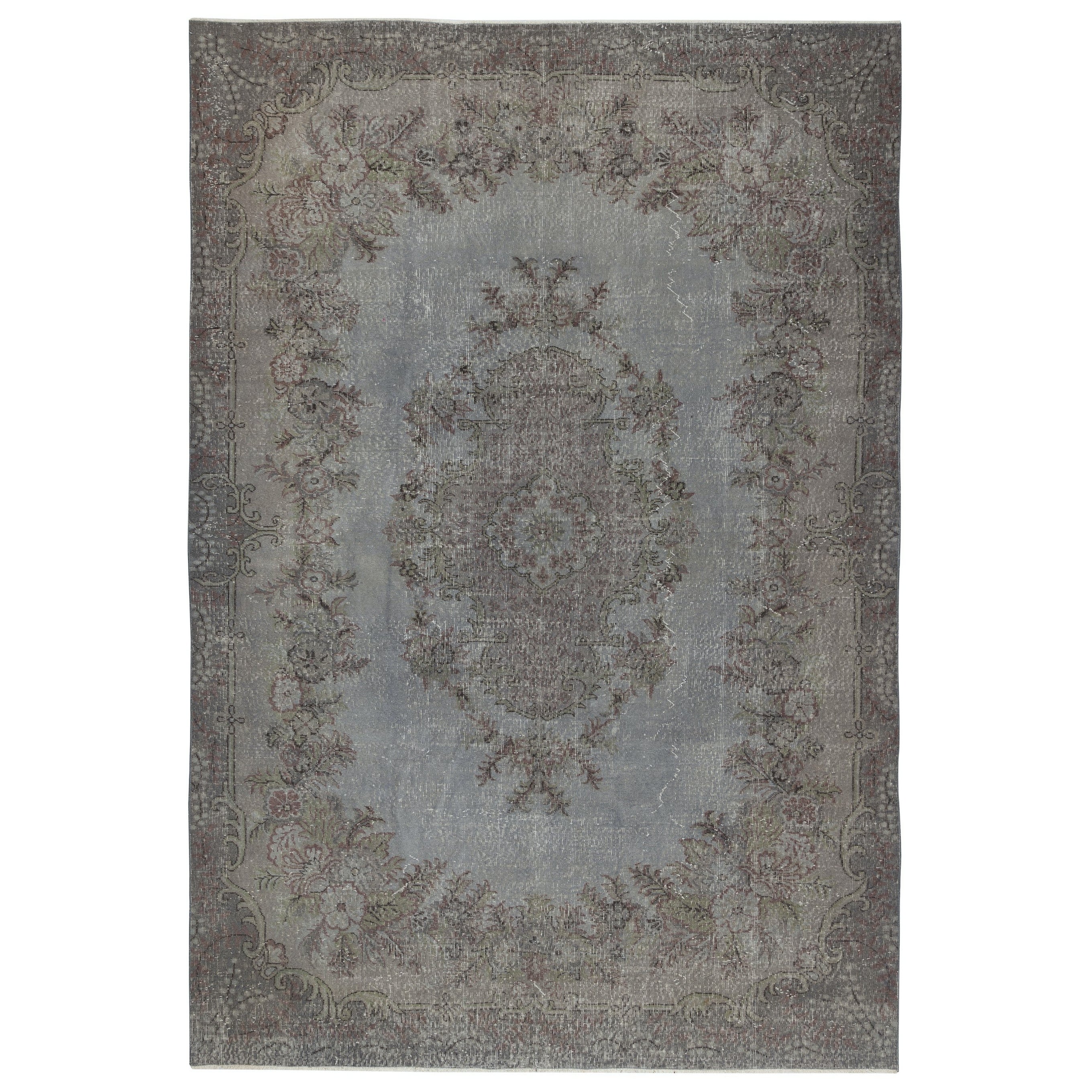 Tappeto d
area grigio sovratinto 7x10.2 Ft, annodato e tessuto a mano in Turchia