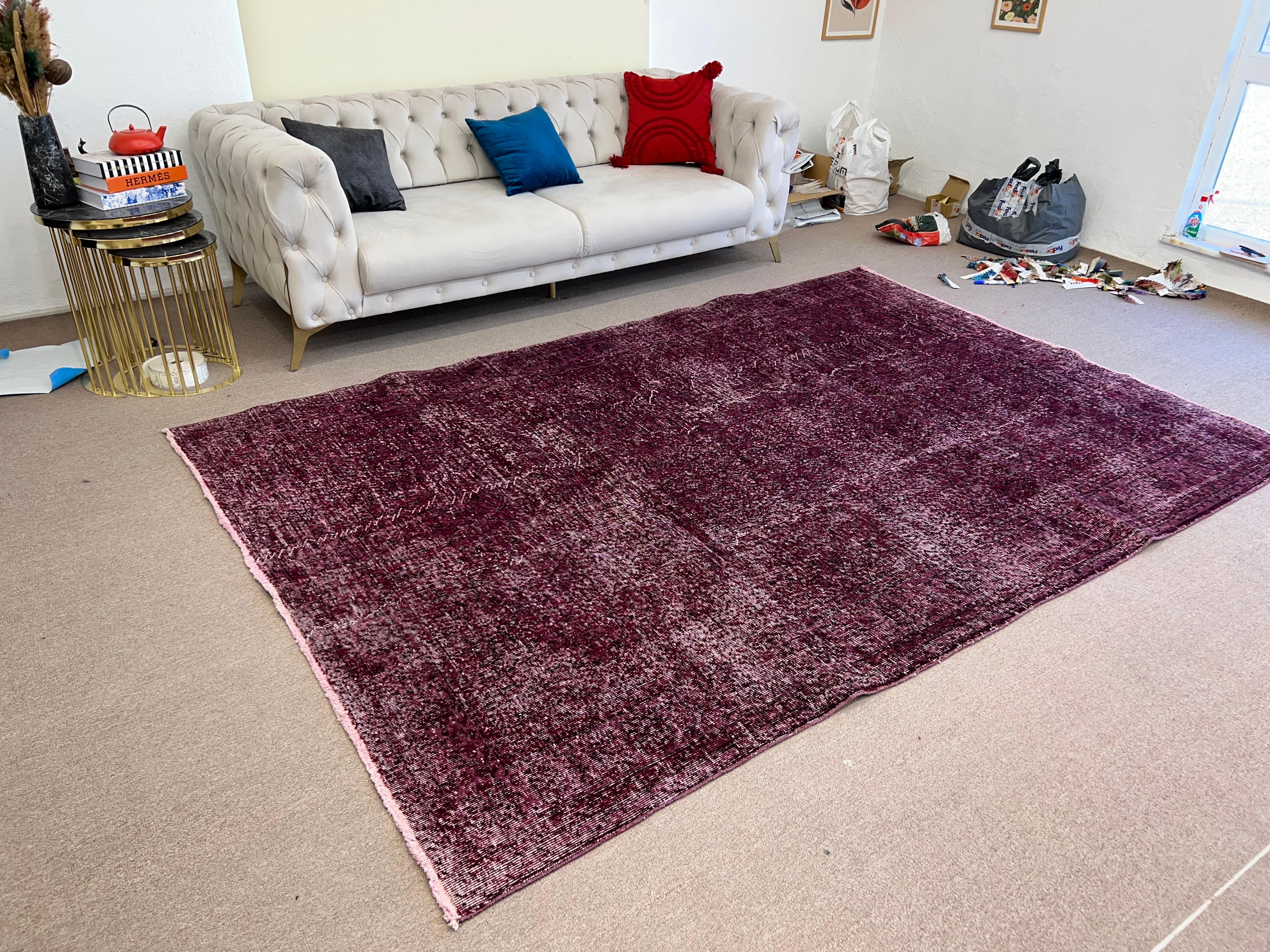 7x10.2 Ft Handmade Turkish Large Rug in Solid Burgundy Red for Modern Interiors For Sale 1