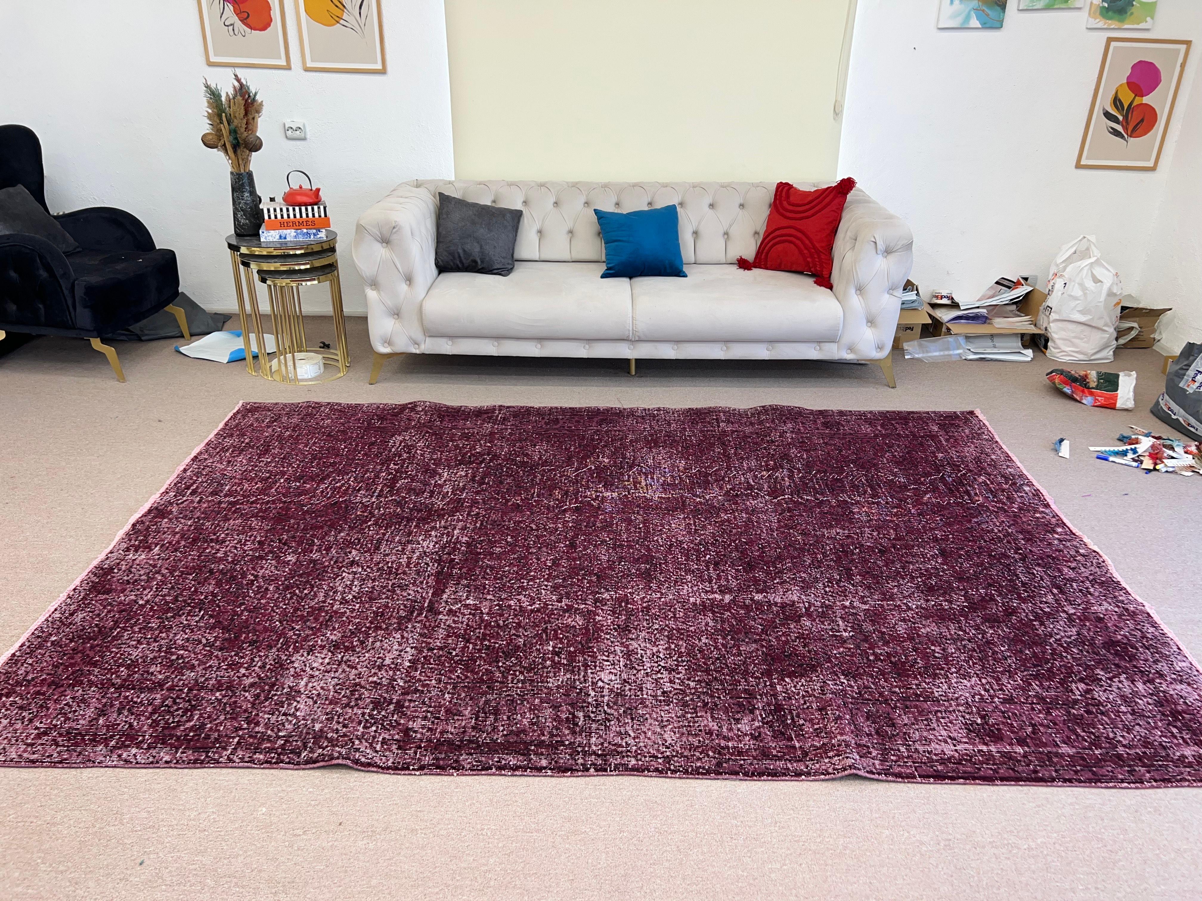 7x10.2 Ft Handmade Turkish Large Rug in Solid Burgundy Red for Modern Interiors For Sale 2