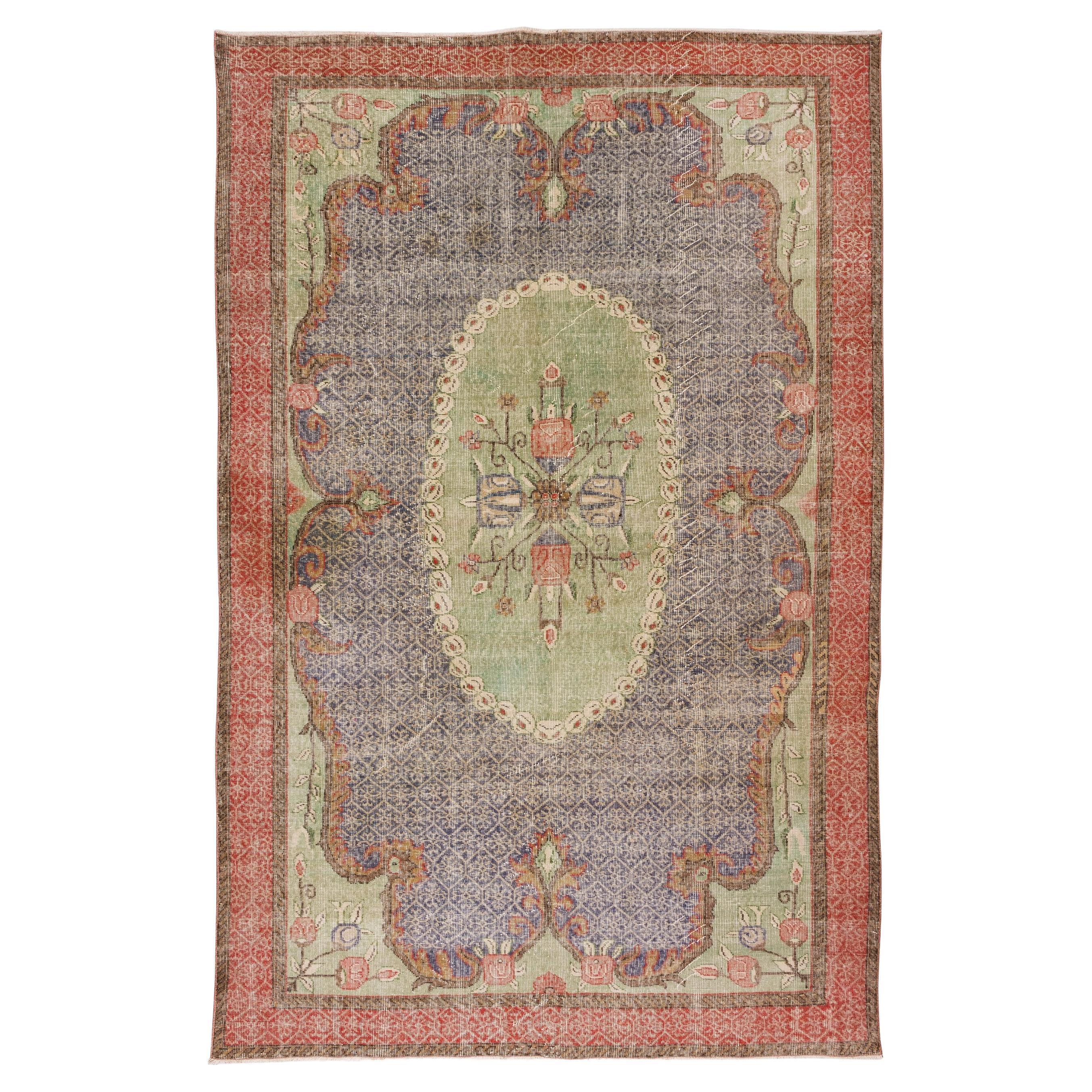 7x10.2 Ft Mid-20th Century Hand Knotted Floral Central Anatolian Wool Area Rug