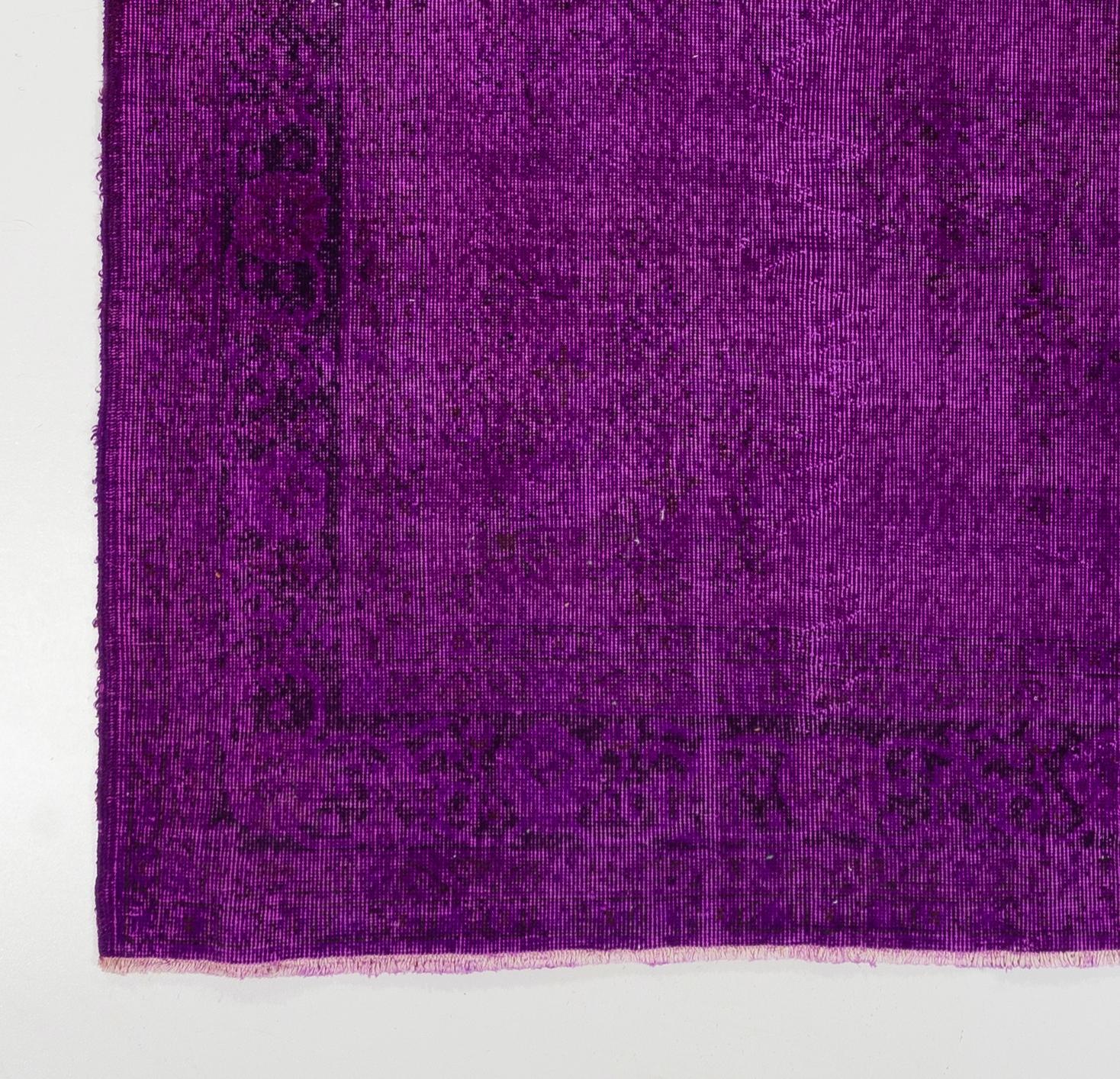 Hand-Woven 7x10.2 Ft Vintage Turkish Area Rug Overdyed in Purple Color for Modern Interiors
