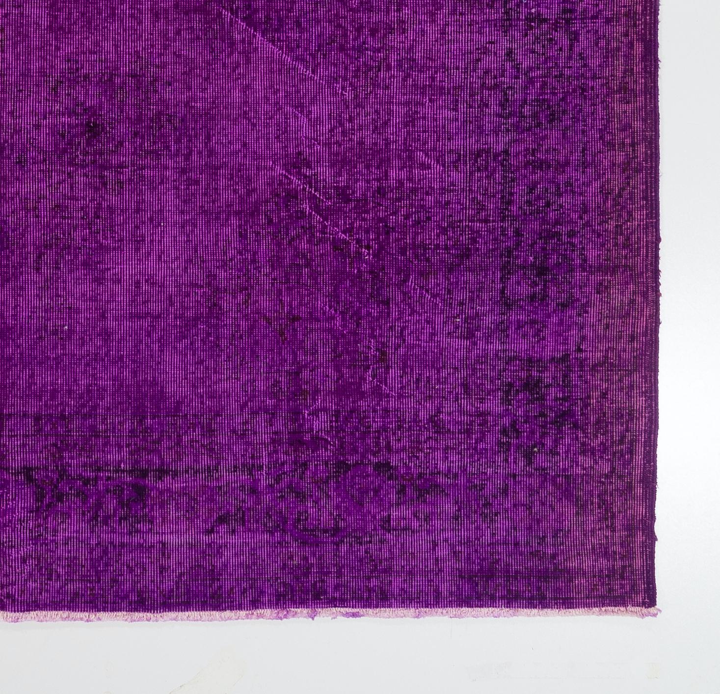 7x10.2 Ft Vintage Turkish Area Rug Overdyed in Purple Color for Modern Interiors In Good Condition In Philadelphia, PA