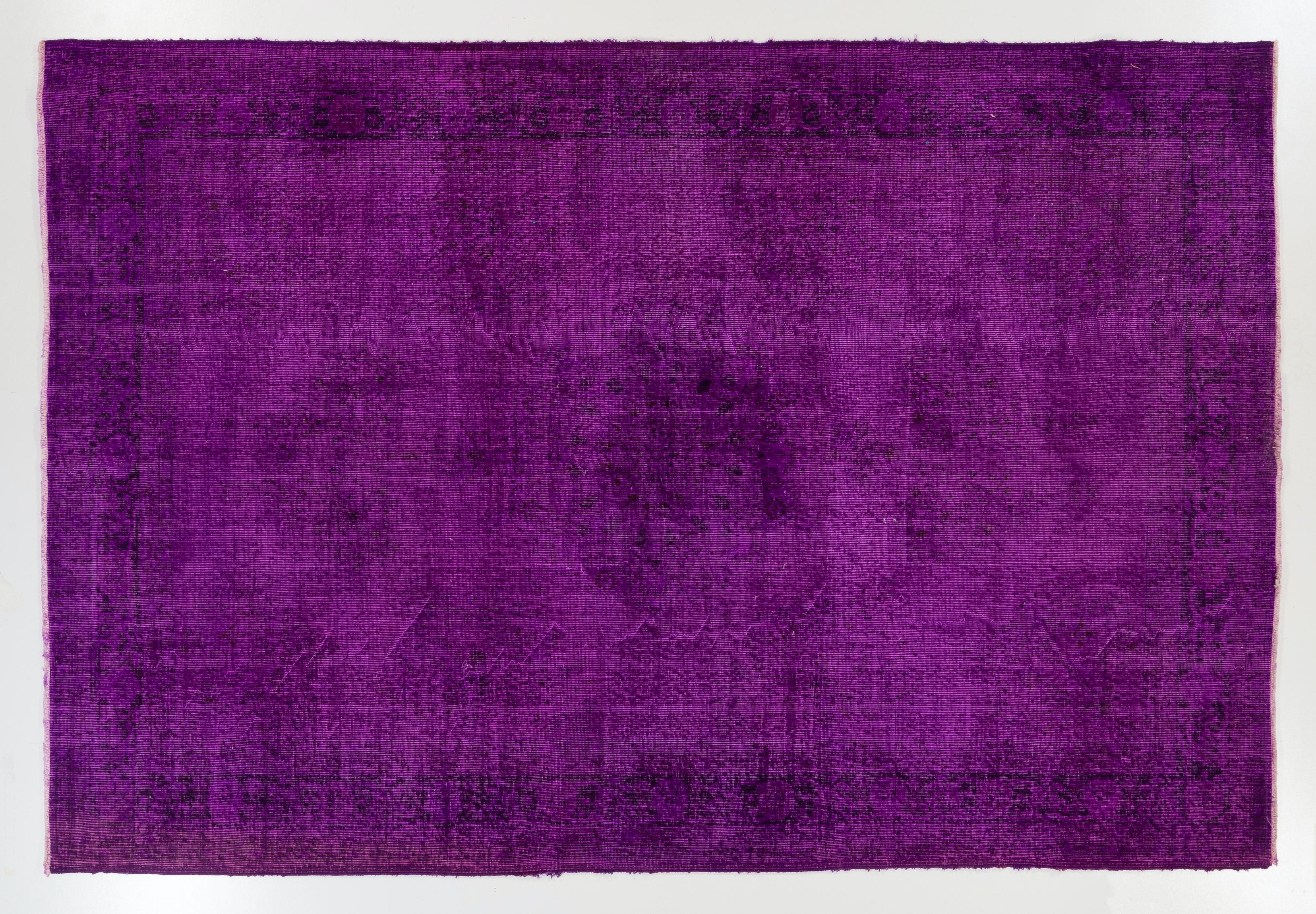 Mid-20th Century 7x10.2 Ft Vintage Turkish Area Rug Overdyed in Purple Color for Modern Interiors