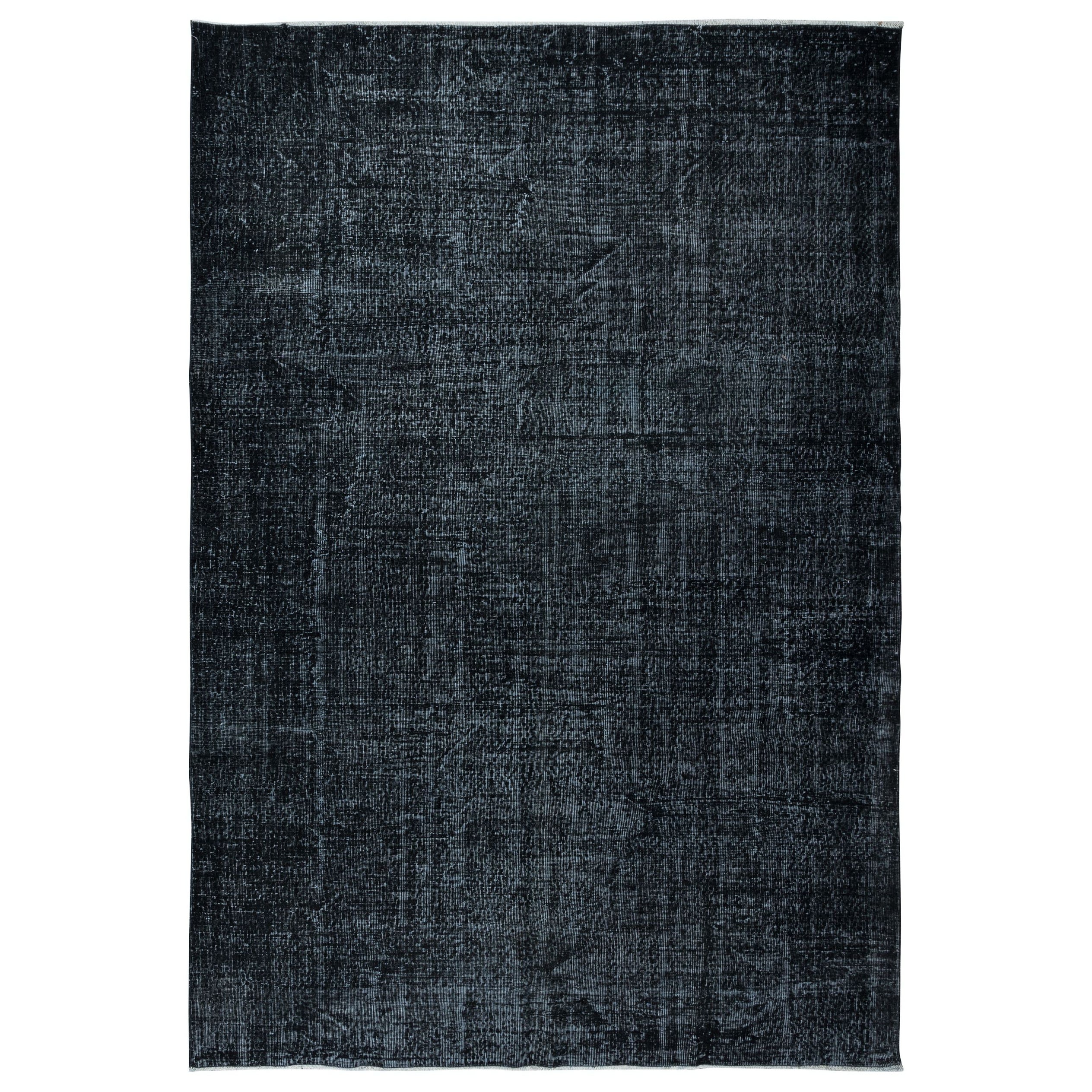 Tappeto moderno nero 7x10.2 Ft, tessuto e annodato a mano a Isparta, Turchia