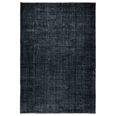 Tappeto moderno nero 7x10.2 Ft, tessuto e annodato a mano a Isparta, Turchia