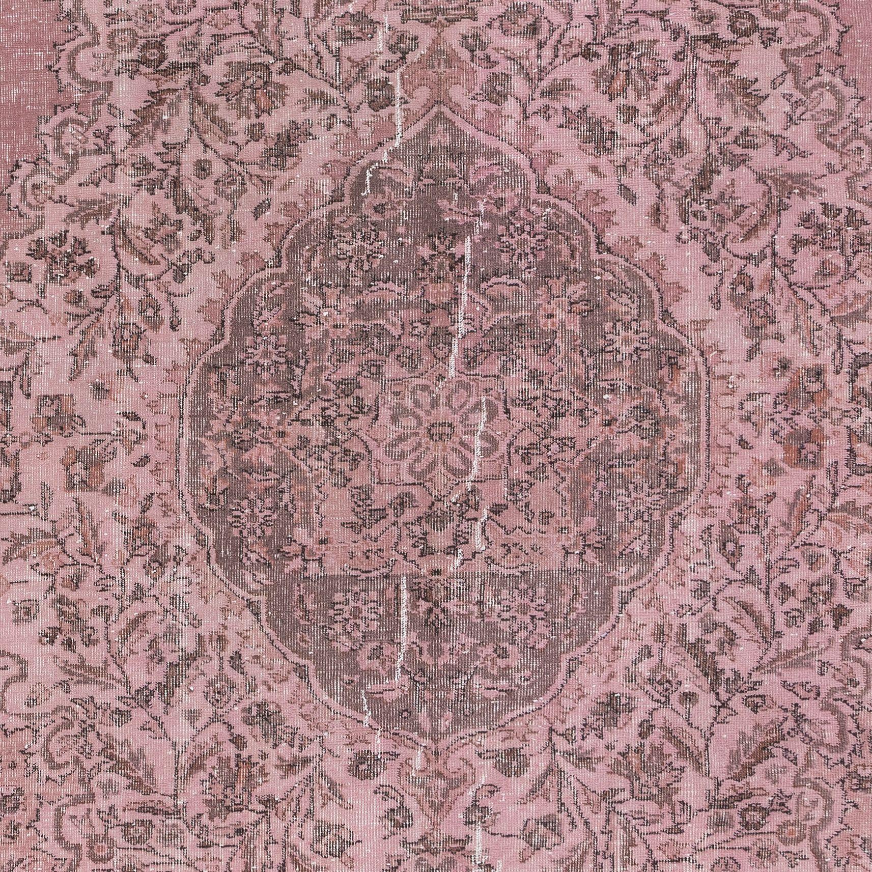 Modern 7x10.2 Ft One-of-a-Kind Contemporary Handmade Turkish Wool Area Rug in Soft Pink For Sale