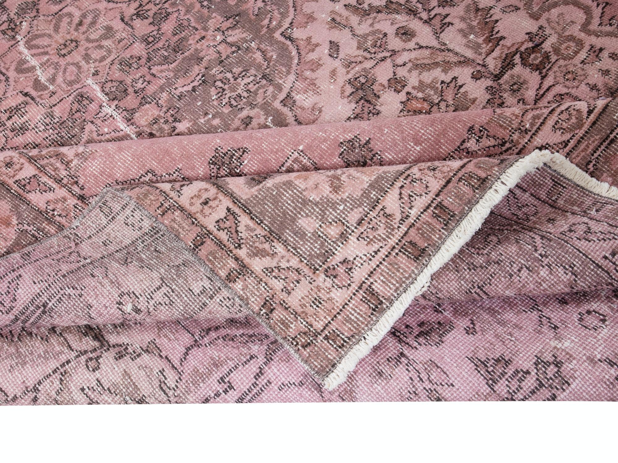 Hand-Woven 7x10.2 Ft One-of-a-Kind Contemporary Handmade Turkish Wool Area Rug in Soft Pink For Sale
