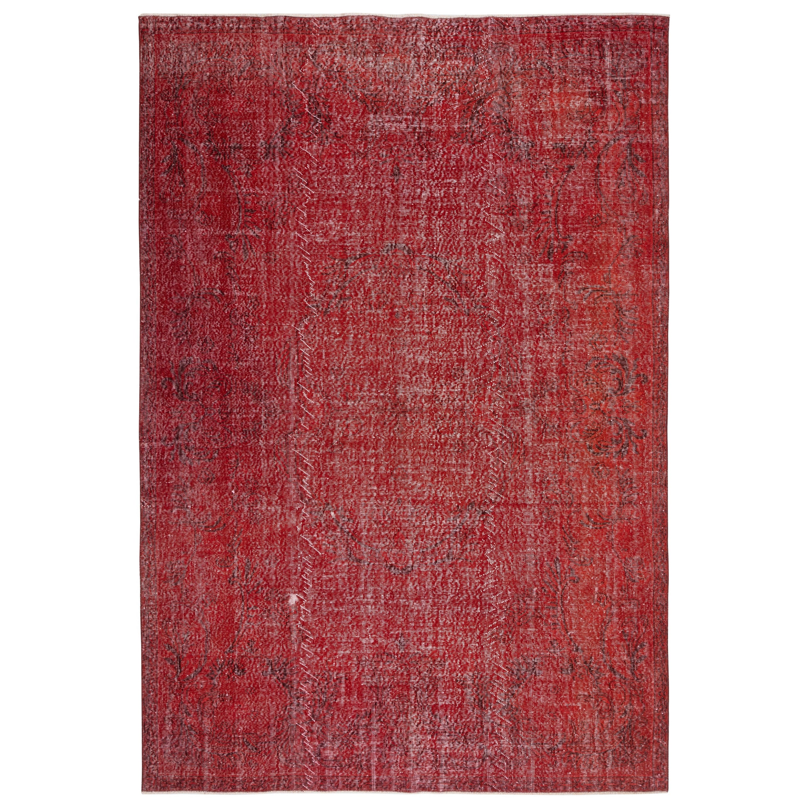 7x10.2 Ft Rot Türkisch Bereich Teppich für Schlafzimmer. Handgefertigter Vintage-Teppich für das Wohnzimmer