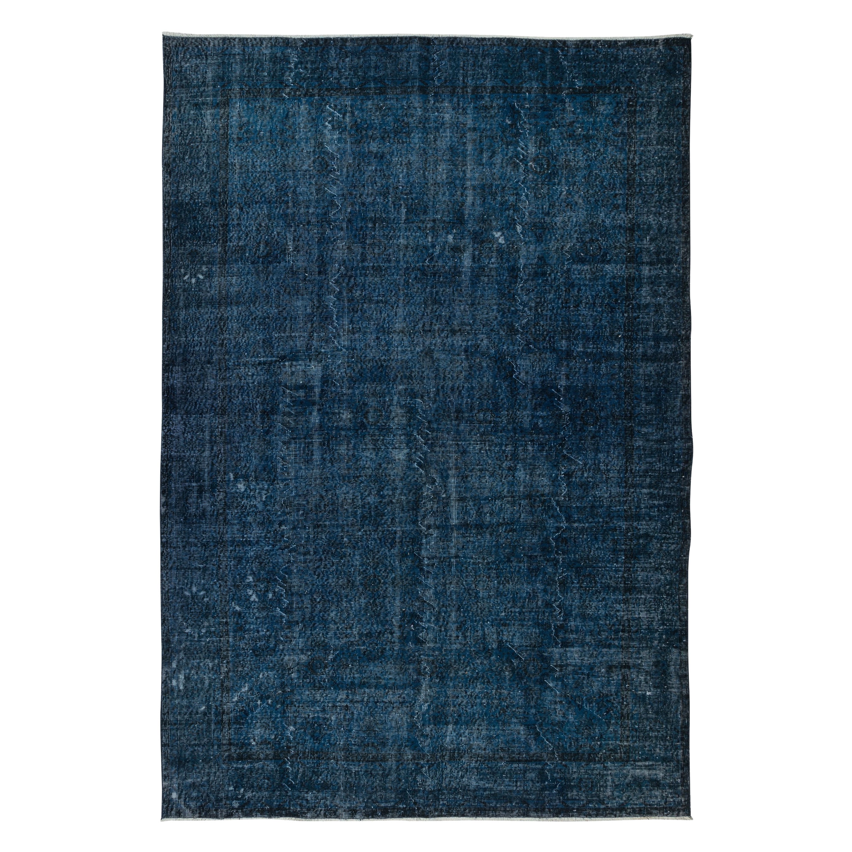 7x10.2 Ft Königsblauer handgefertigter Teppich aus der Türkei, massiver marineblauer überzogener Teppich
