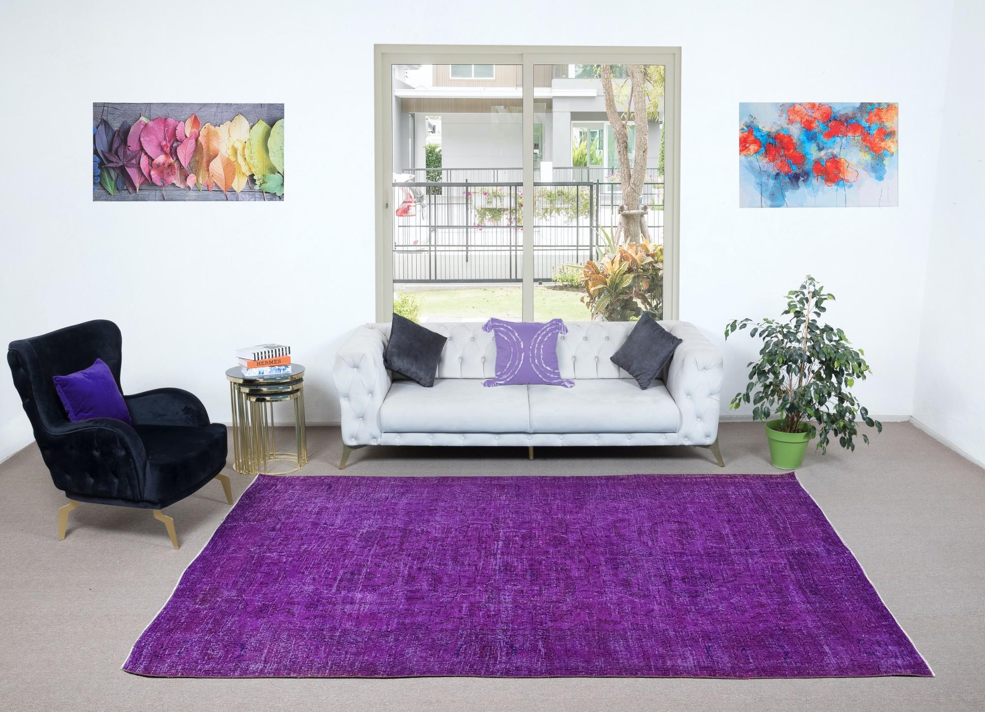 20th Century 7x10.2 Ft Unique Handknotted Modern Large Rug in Purple. Turkish Bohem Carpet For Sale