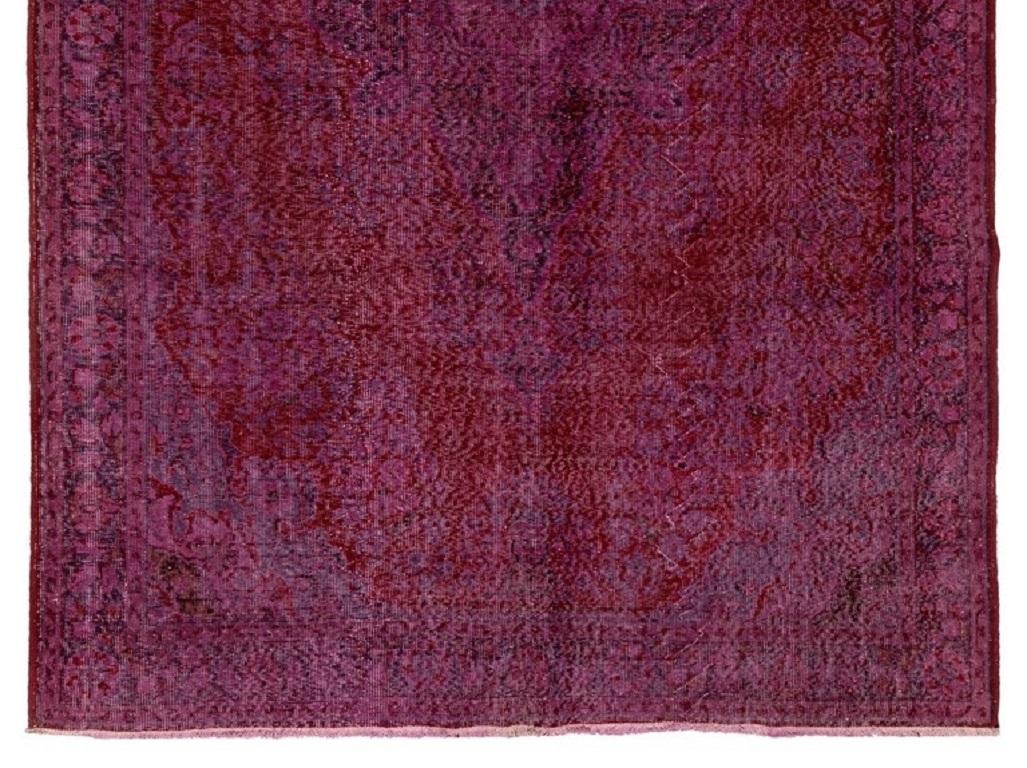 7x10.2 Pies Alfombra Vintage de Lana Turca Teñida a Mano en Rojo Borgoña Moderno