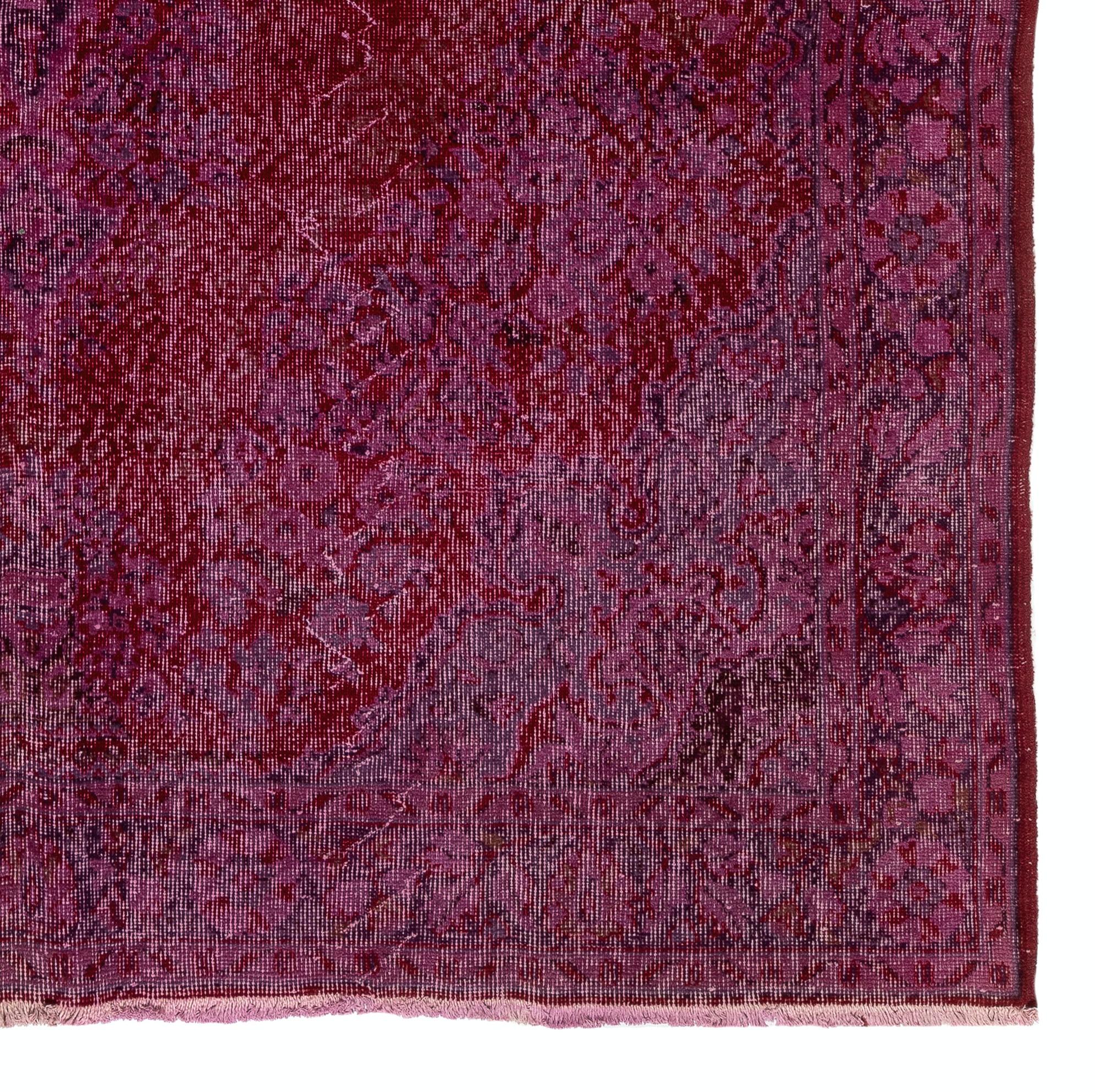 7x10.2 Ft Vintage Hand-knotted Over-dyed Turkish Wool Rug in Burgundy Red In Good Condition For Sale In Philadelphia, PA
