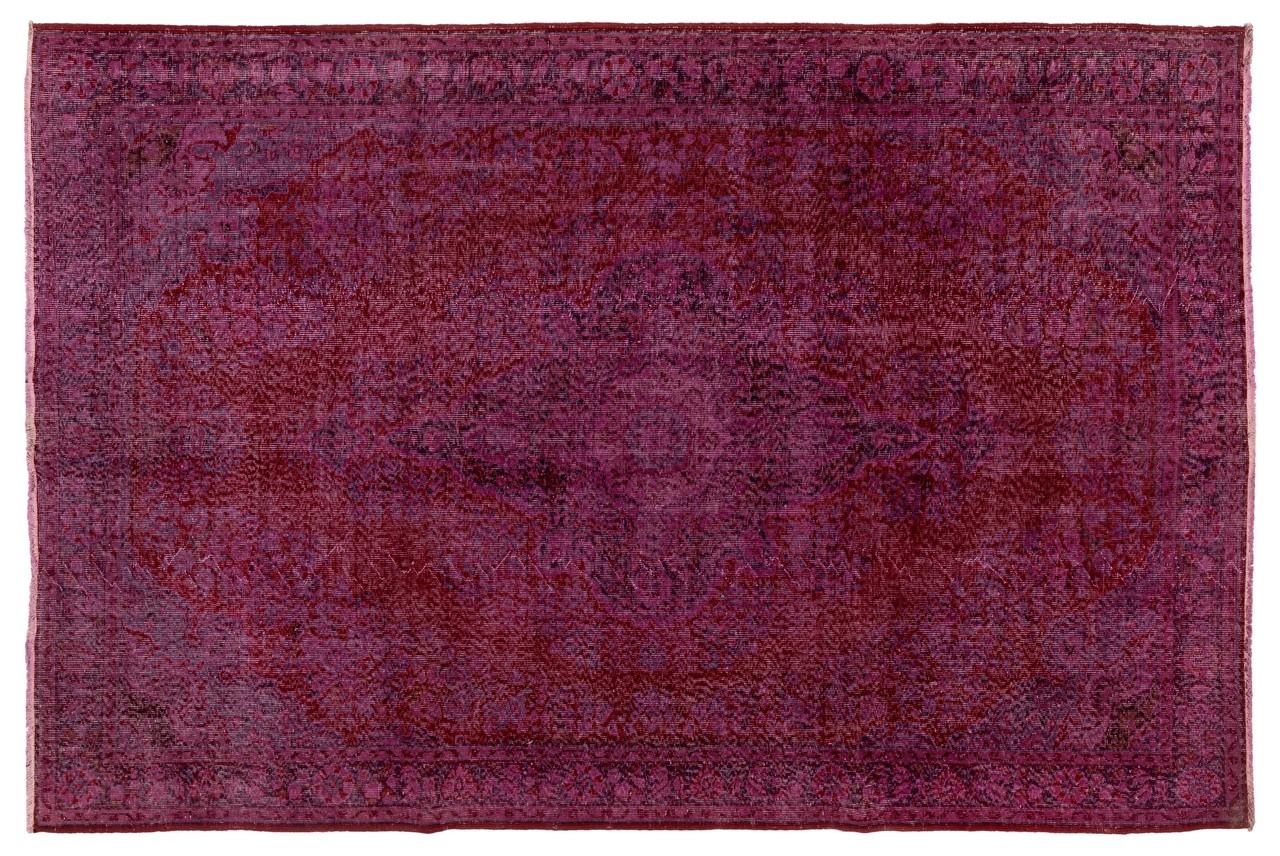 Mid-20th Century 7x10.2 Ft Vintage Hand-knotted Over-dyed Turkish Wool Rug in Burgundy Red For Sale