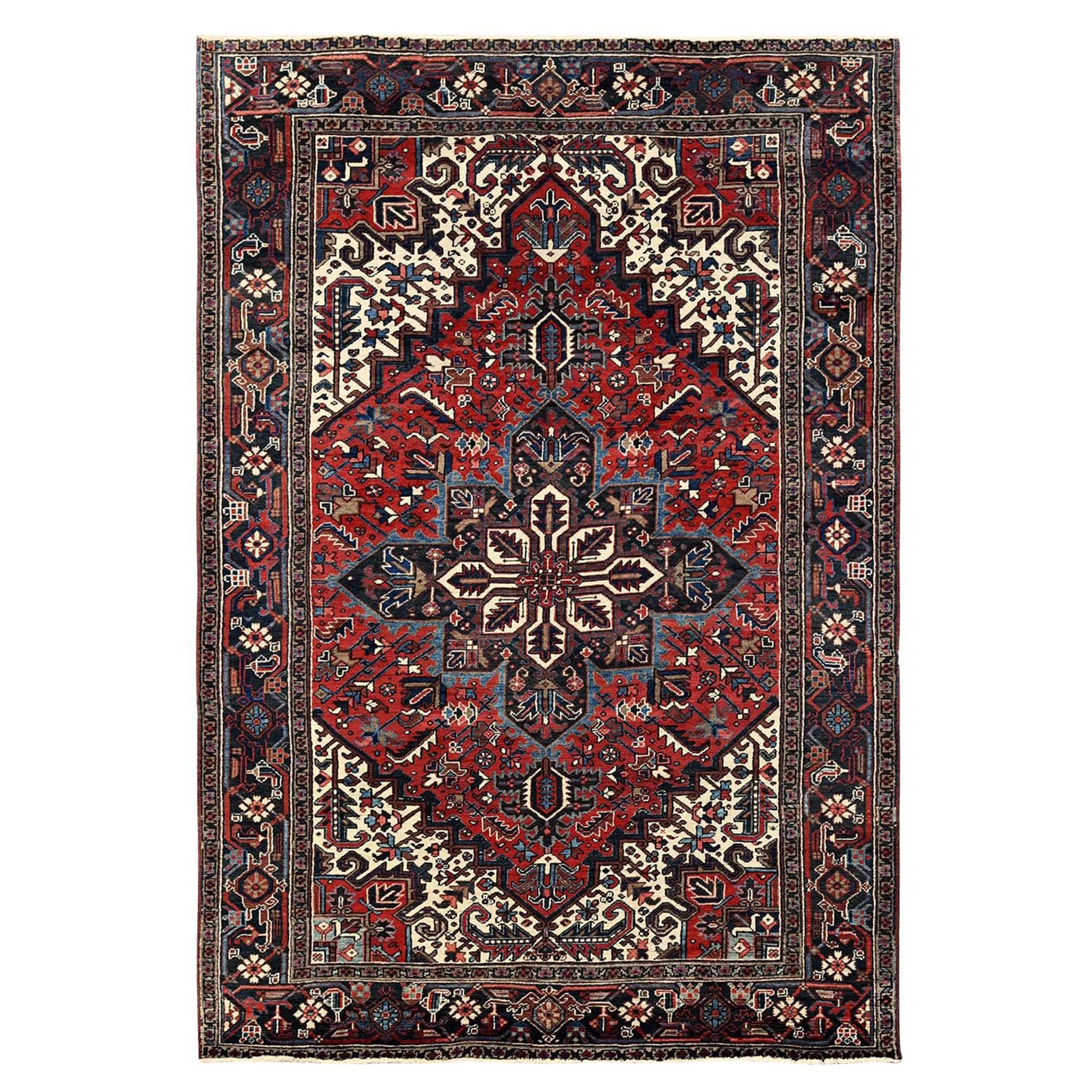 7'x10'3" Engel Rot Vintage Persischer Heriz Handgeknüpfter, sauberer orientalischer Teppich aus Wolle im Angebot