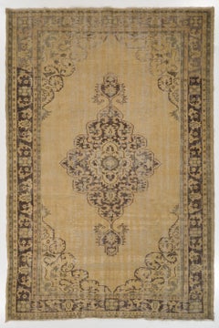 7x10.3 Ft Hand-Knotted Vintage Anatolian Oushak Area Rug with Medallion Design