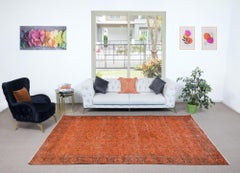 7x10.3 Ft Handmade Turkish Orange Rug, Modern Floral Rug, Bohemian Home Decor