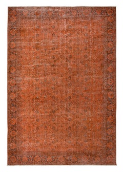 7x10.3 Ft Handmade Turkish Orange Rug, Modern Floral Rug, Bohemian Home Decor