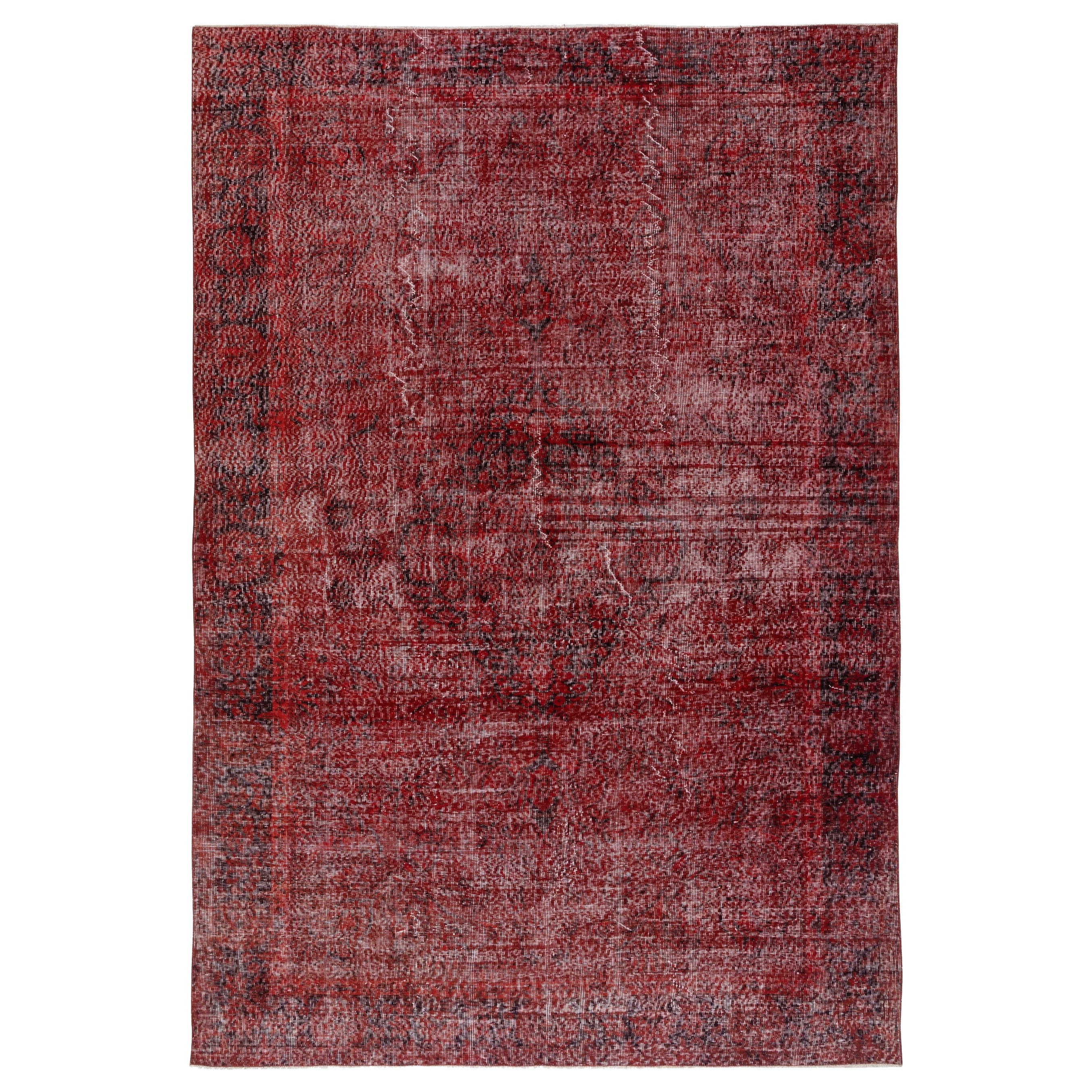 7x10.3 Ft Handgefertigter türkischer Teppich. Vintage Rot überfärbt Bereich Teppich für Wohnzimmer