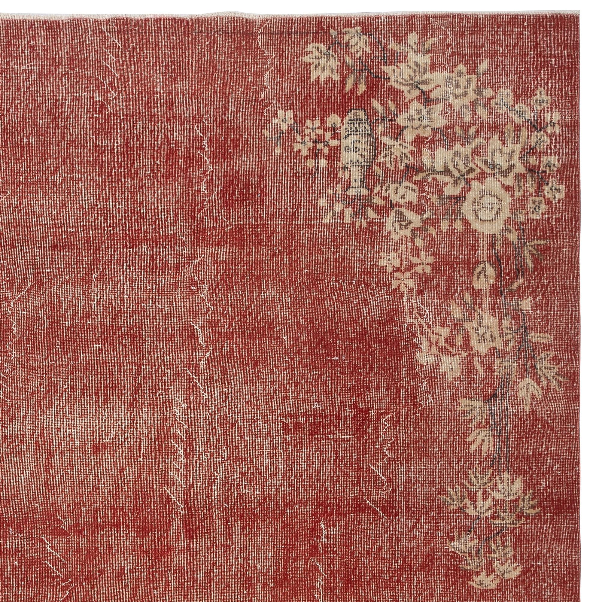 7x10.3 Ft One-of-a-pair Vintage Hand-Knotted Chinese Art Deco Design Red Rug In Good Condition For Sale In Spring Valley, NY