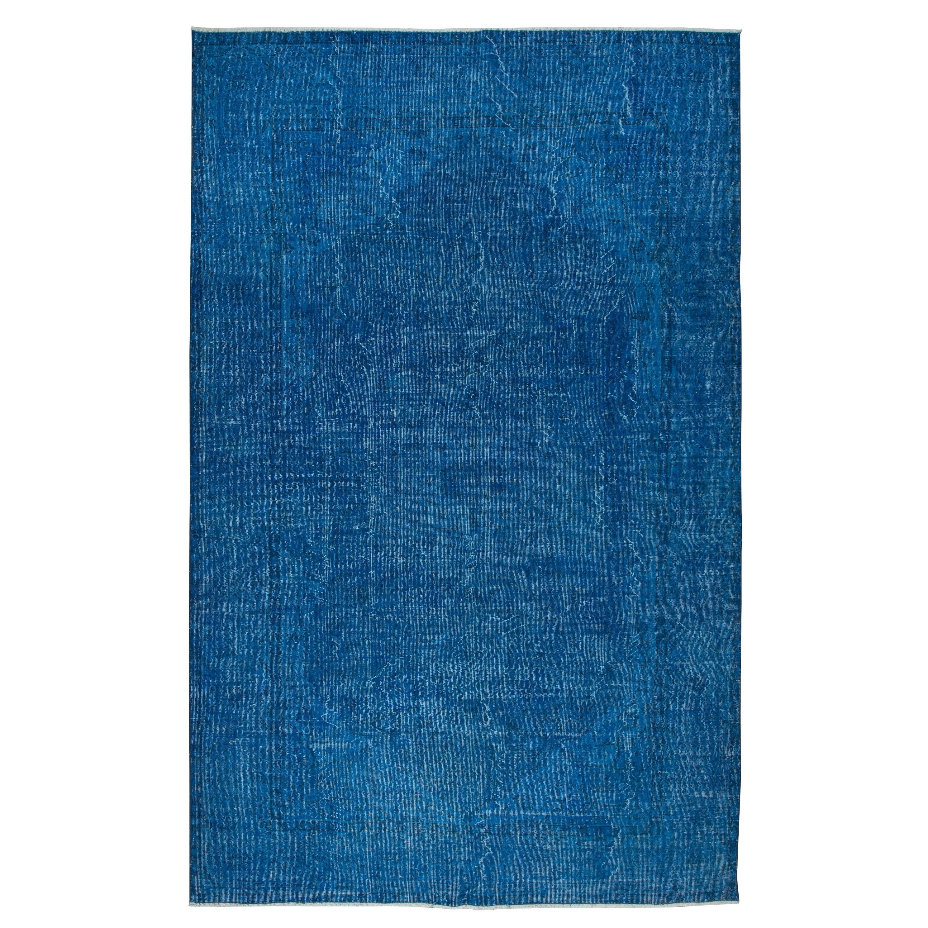 Tappeto turco blu fatto a mano da 7x10,3 piedi per soggiorno, camera da letto, sala da pranzo