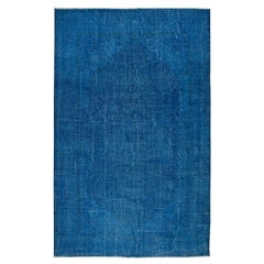 Tappeto turco blu fatto a mano da 7x10,3 piedi per soggiorno, camera da letto, sala da pranzo