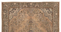 6.8x10.2 Ft Vintage Wool Rug, Faded Peach, Apricot, Mint Green, Green and Brown