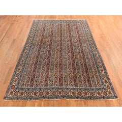 7'x10'4" Antique Persian Ghom Red 100% Wool Evenly Worn Hand Knotted 1930s Rug