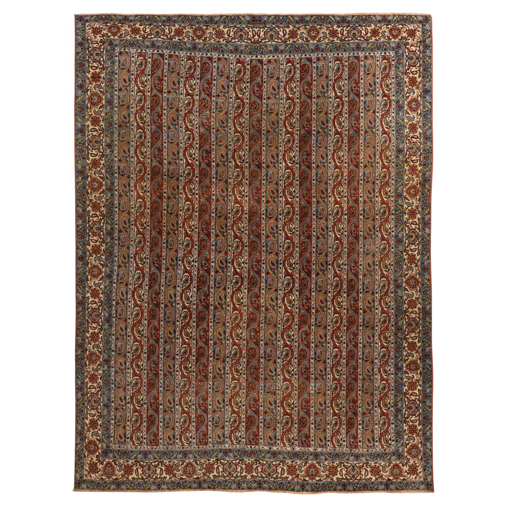 7'x10'4" Antiker persischer Ghom-Teppich aus roter 100% Wolle, Abend getragen, handgeknüpft, 1930er Jahre