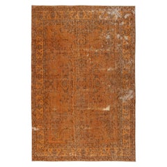 7x10.4 Ft Distressed Orange Overdyed Handmade Rug. Vintage-Teppich für das Wohnzimmer