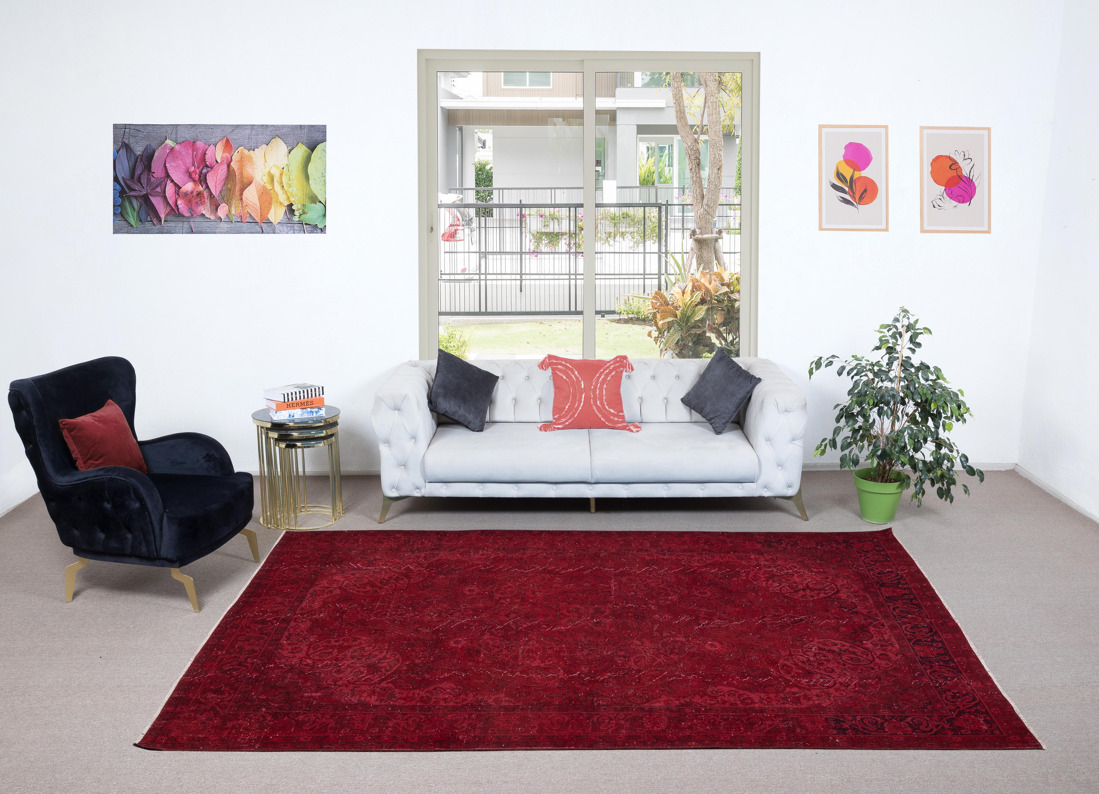 Turco Tappeto per l'area rosso borgogna fatto a mano 7x10.4 Ft, tappeto in lana turca contemporaneo in vendita