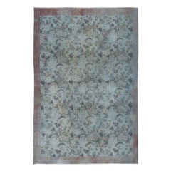 Handgefertigter türkischer 7x10.4 Ft handgefertigter Teppich mit massiver roter Bordüre und hellblauem Hintergrund