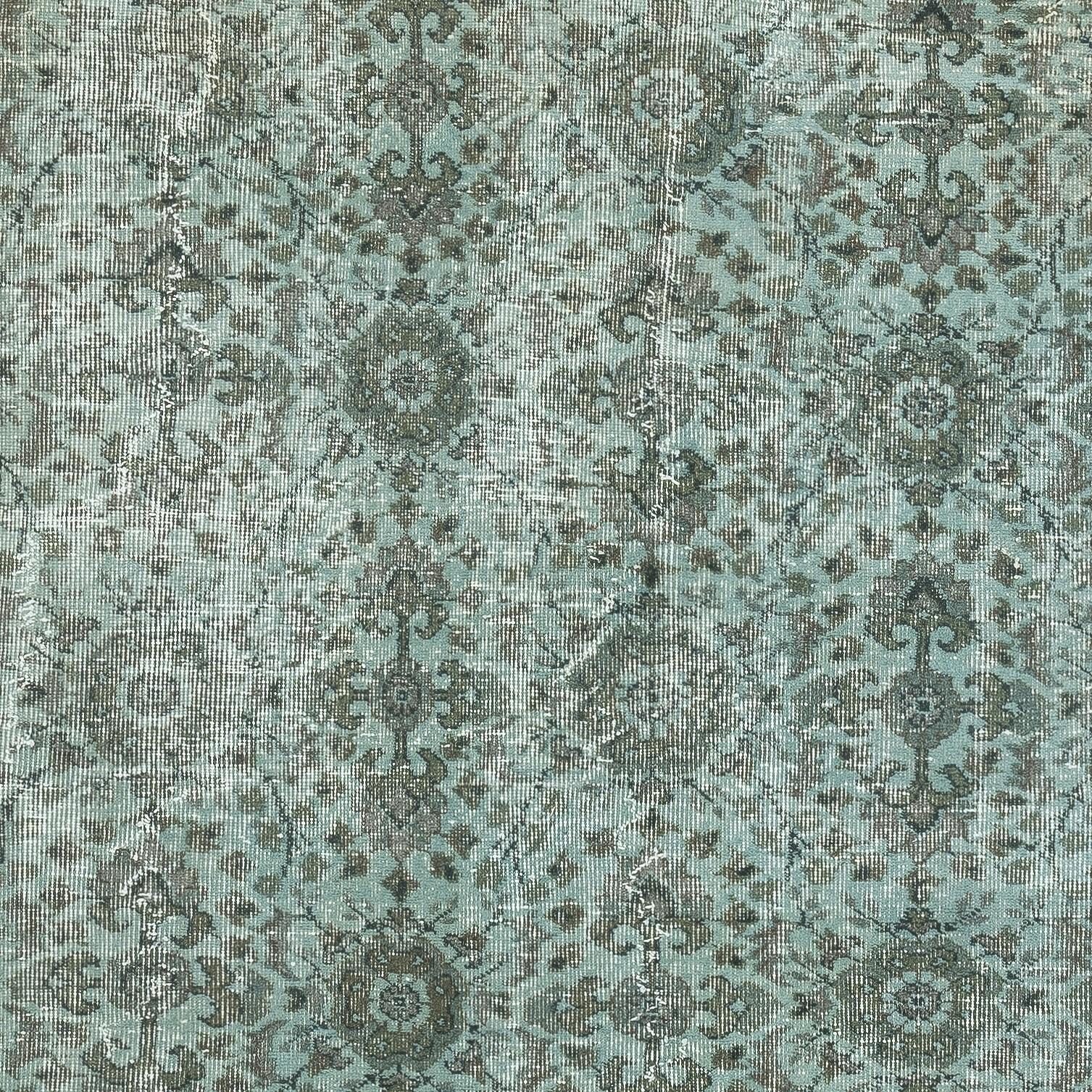 Annodato a mano Tappeto per l'area blu chiaro in lana sovratinta 7x10,4 Ft. Tappeto grande dal design floreale moderno in vendita