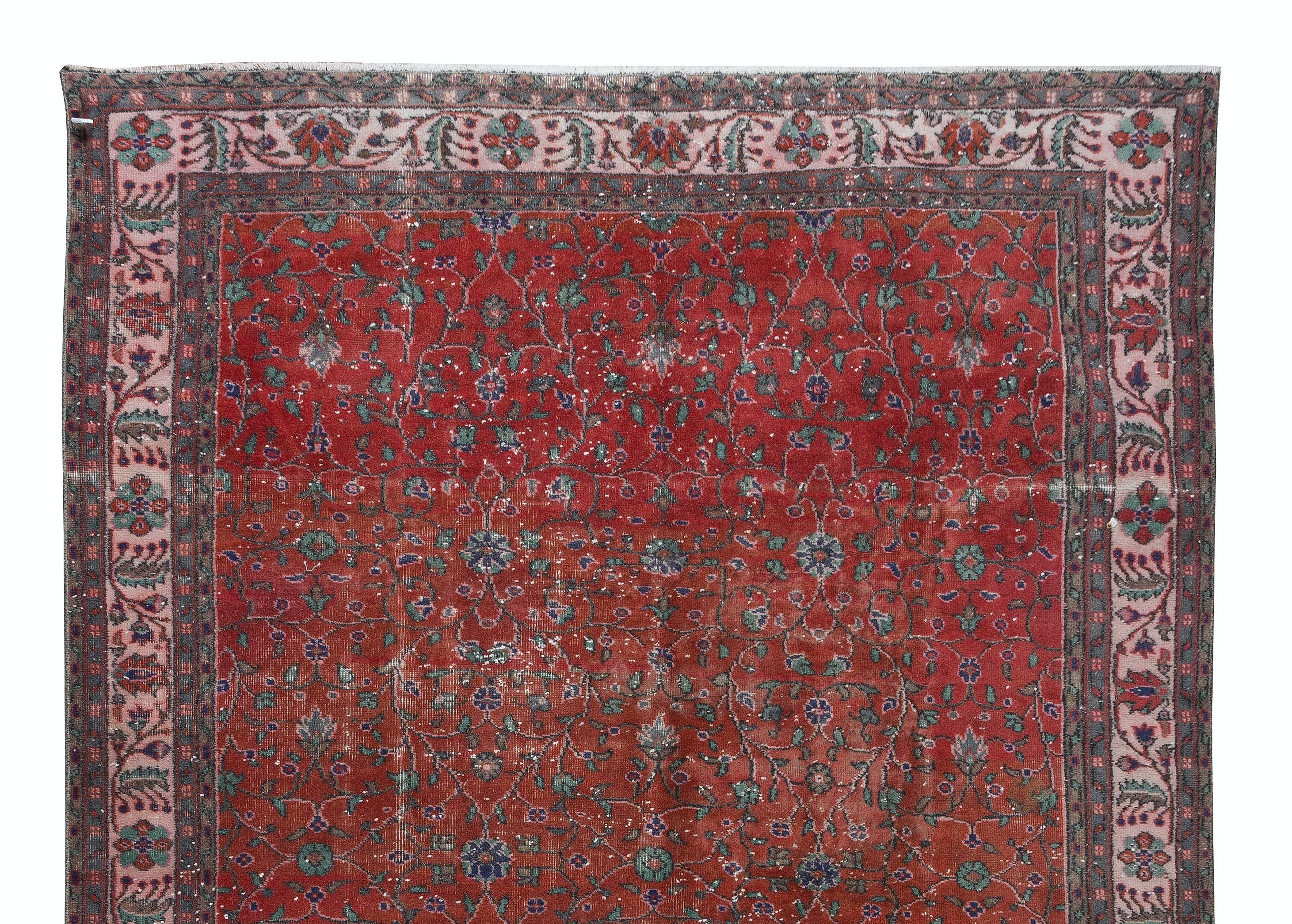 Modern 7x10.4 Ft Traditional Handmade Vintage Turkish Rug in Red, Beige, Blue and Green