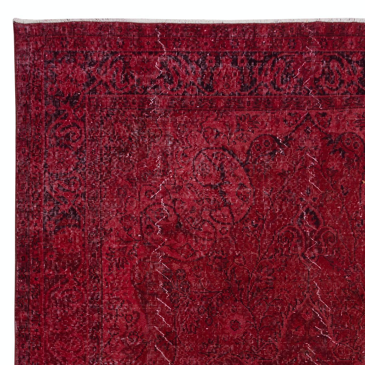 Hand-Knotted 7x10.4 Ft Unique Handmade Burgundy Red Rug, Contemporary Turkish Wool Carpet For Sale