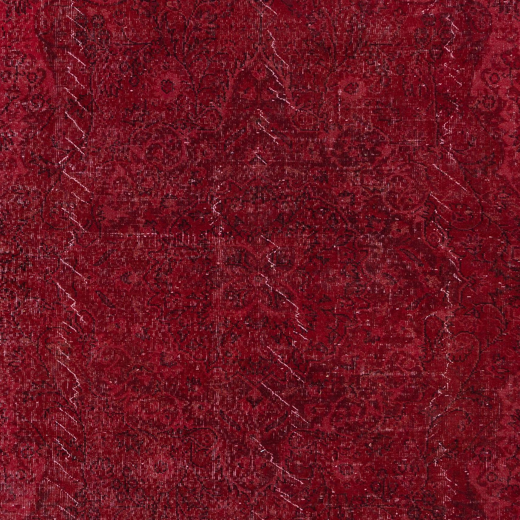 7x10.4 Ft Unique Handmade Burgundy Red Rug, Contemporary Turkish Wool Carpet In Good Condition For Sale In Philadelphia, PA