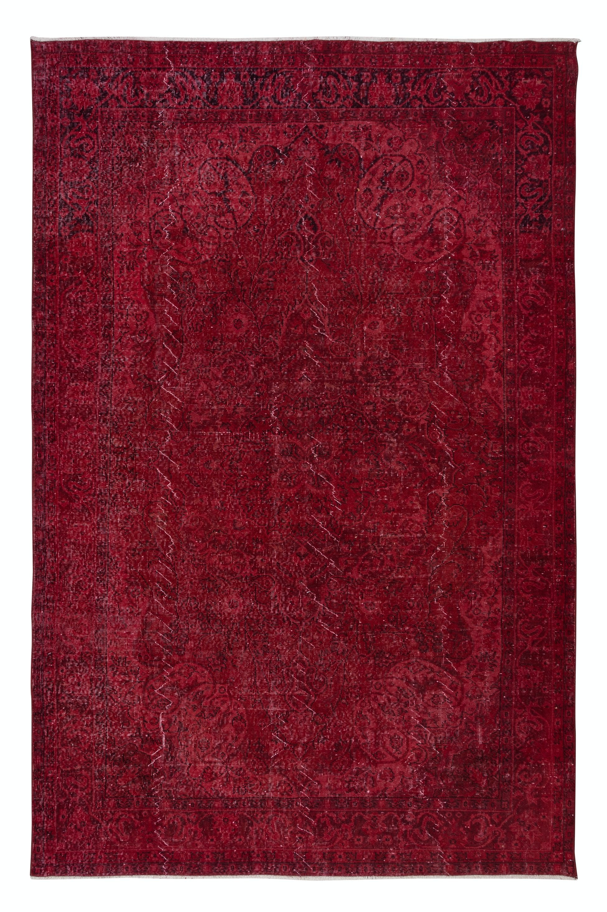 7x10.4 Ft Unique Handmade Burgundy Red Rug, Contemporary Turkish Wool Carpet