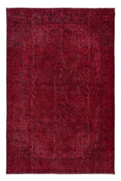 Vintage 7x10.4 Ft Unique Handmade Burgundy Red Rug, Contemporary Turkish Wool Carpet