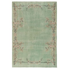 7x10.4 Ft Vintage Handknotted Turkish Wool Rug. Chinese Art Deco Inspired, Green
