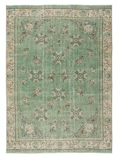 7x10.4 Ft Vintage Handgeknüpfter Türkischer Wollteppich. Chinesisches Art Déco inspiriert, grün