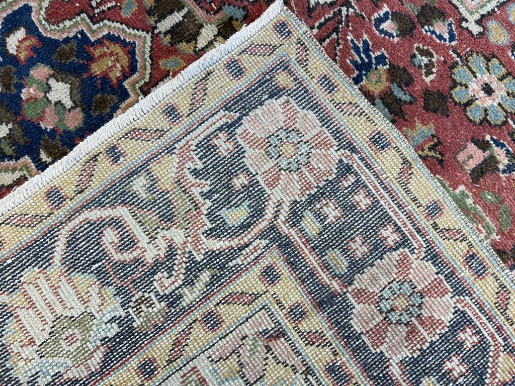 7x10.4 Ft Vintage Handmade Turkish Room Size Rug in Red & Blue with Wool Pile In Good Condition For Sale In Philadelphia, PA