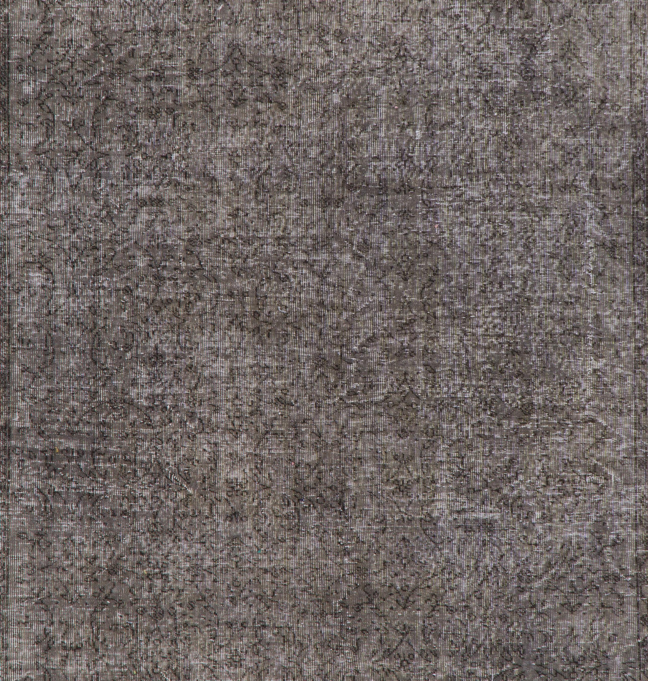 Turkish 7x10.5 Ft Abstract Hand-Knotted Vintage Contemporary Rug Over-Dyed in Gray Color